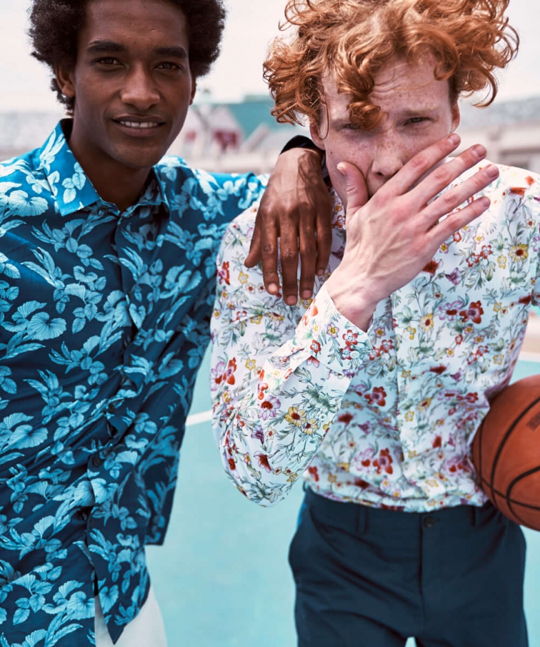 Two young in floral shirt