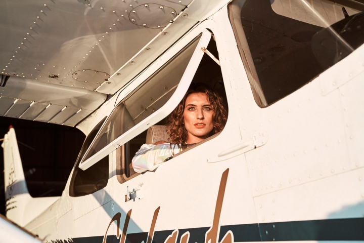 woman in airplane